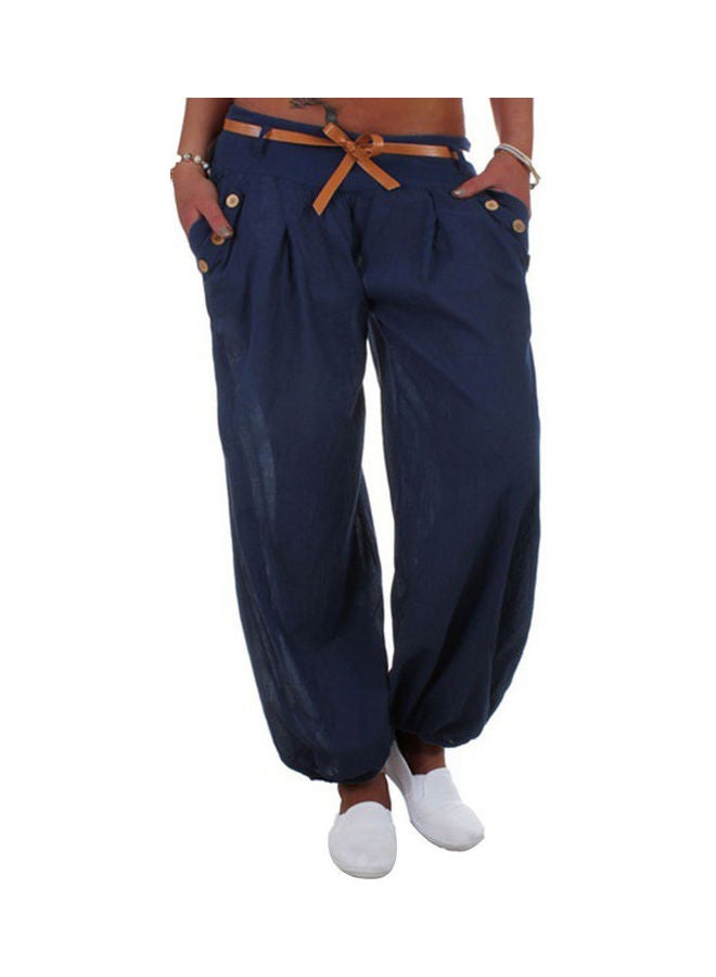 High Waist Belted Long Trousers Sapphire Blue - Image 1