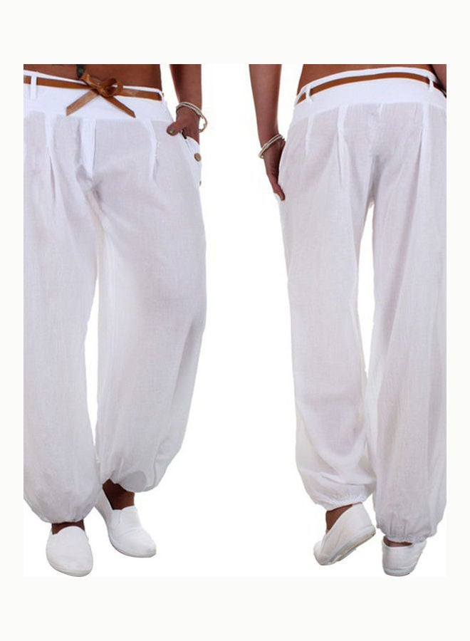 High Waist Belted Long Trousers White - Image 2