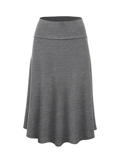 Flare Hem High Waist Midi Skirt Grey