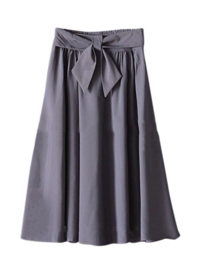 Generic - Bow Belted High Waist Pleated Midi Skirt Grey - Image 1