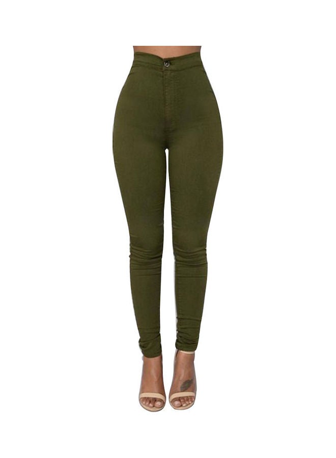 Solid High Rise Jeans Green - Image 1