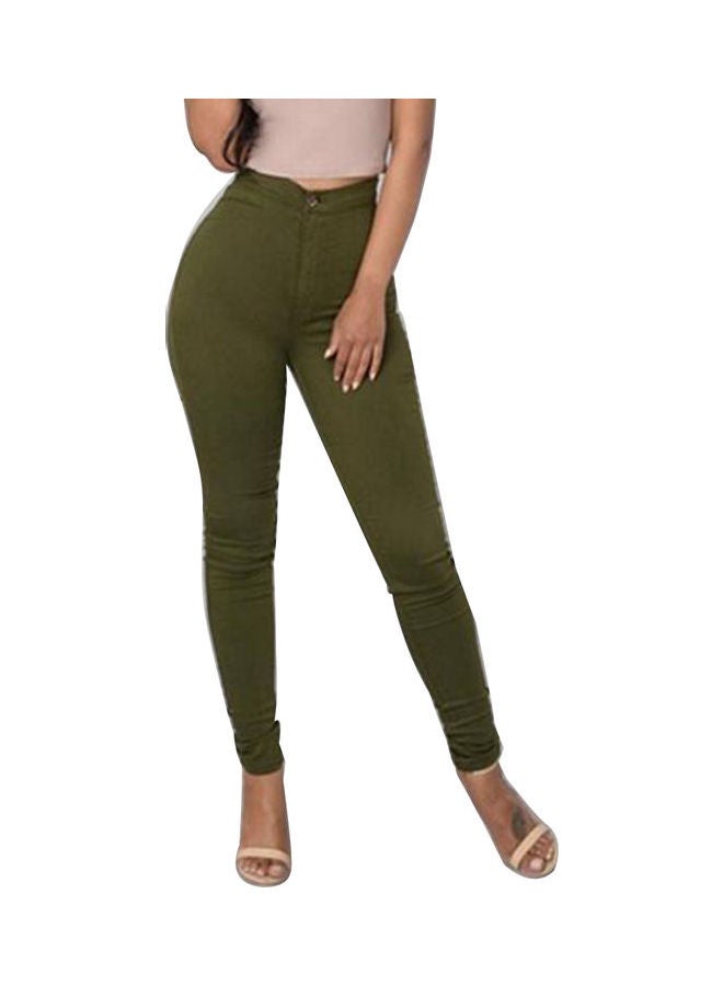 Solid High Rise Jeans Green - Image 2