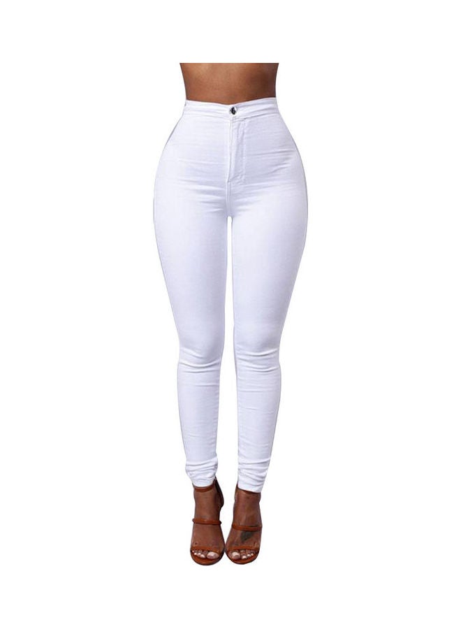 Solid High Rise Jeans White