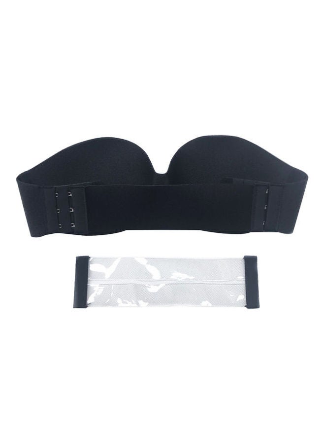 Solid Non Padded Bra With Invisible Strap Black  - Image 2