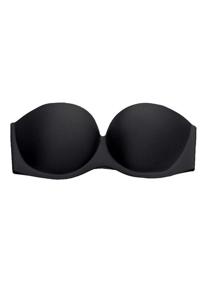 Solid Non Padded Bra With Invisible Strap Black  - Image 3