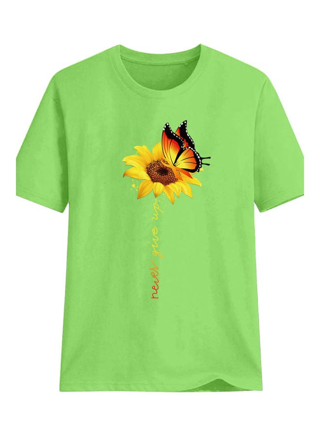 Never Give Up Letter Printed T-Shirt Fruit Green 