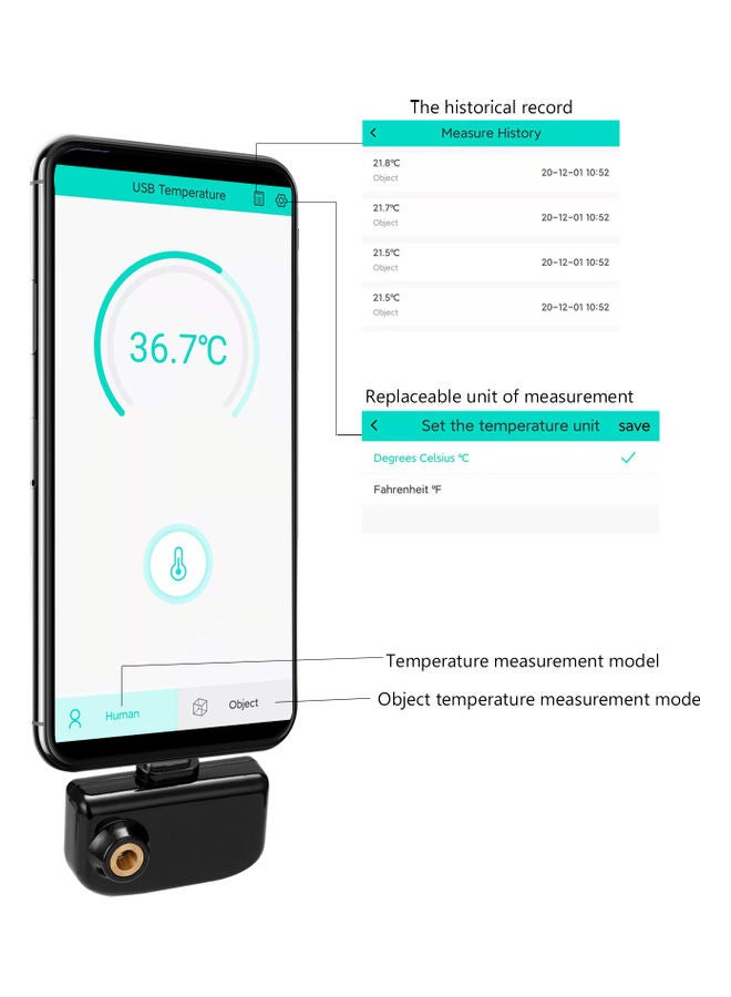 Mini Intelligent Non-Contact Type Infrared USB Thermometer Black 10 x 5 x 10cm