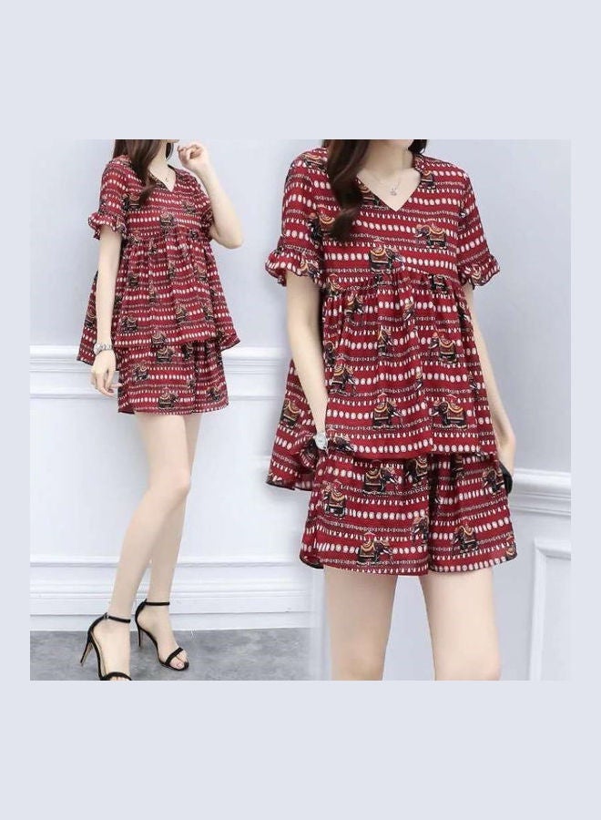 2-Piece Tops And Shorts Baggy Suit Red - Image 1