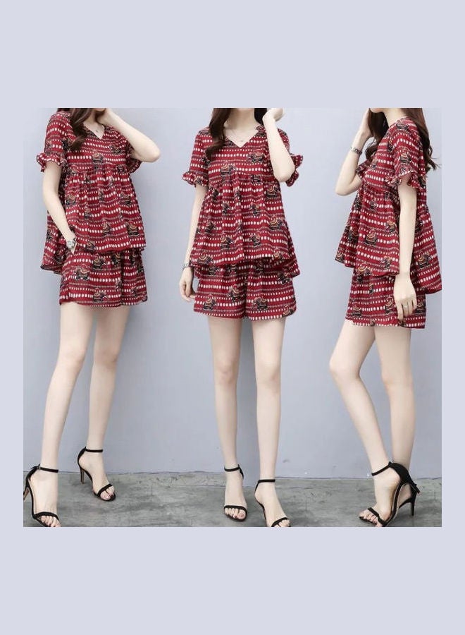 2-Piece Tops And Shorts Baggy Suit Red - Image 2