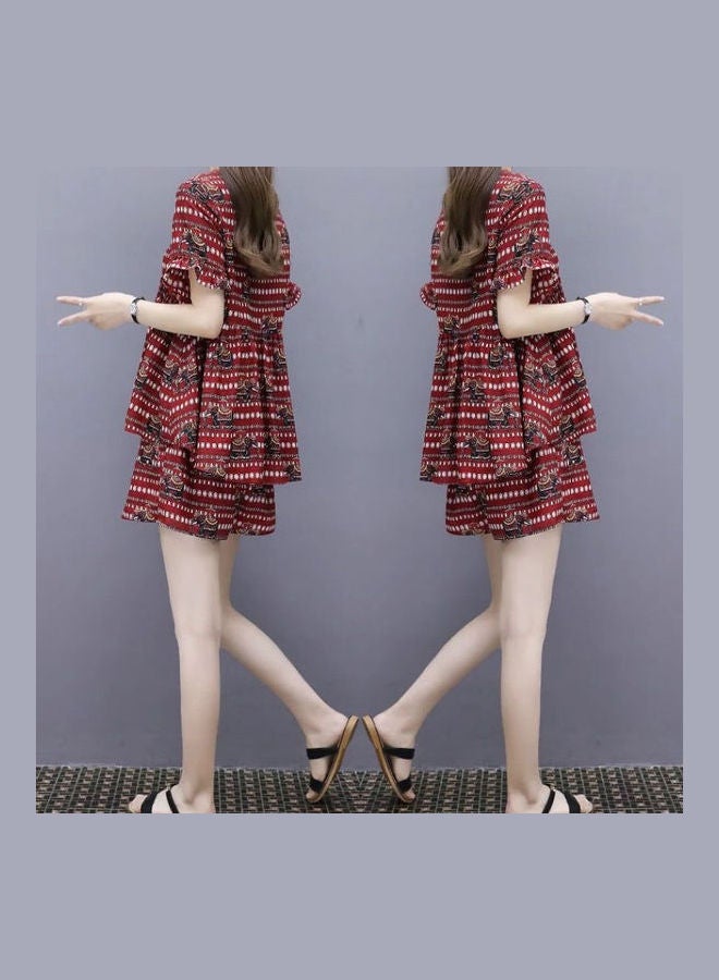 2-Piece Tops And Shorts Baggy Suit Red - Image 4