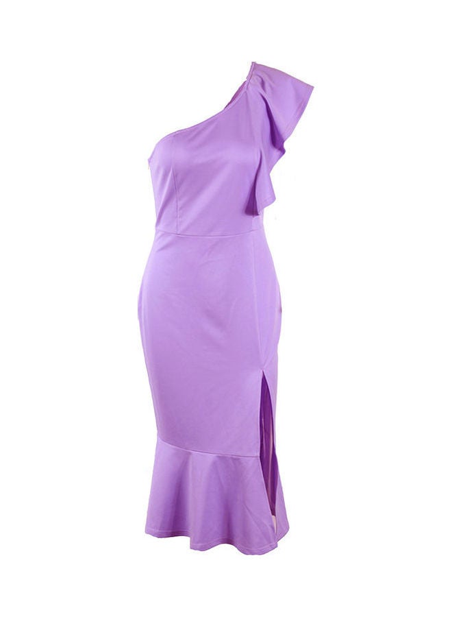 Elegant Off Shoulder Ruffle Mermaid Pattern Dress Purple - Image 1