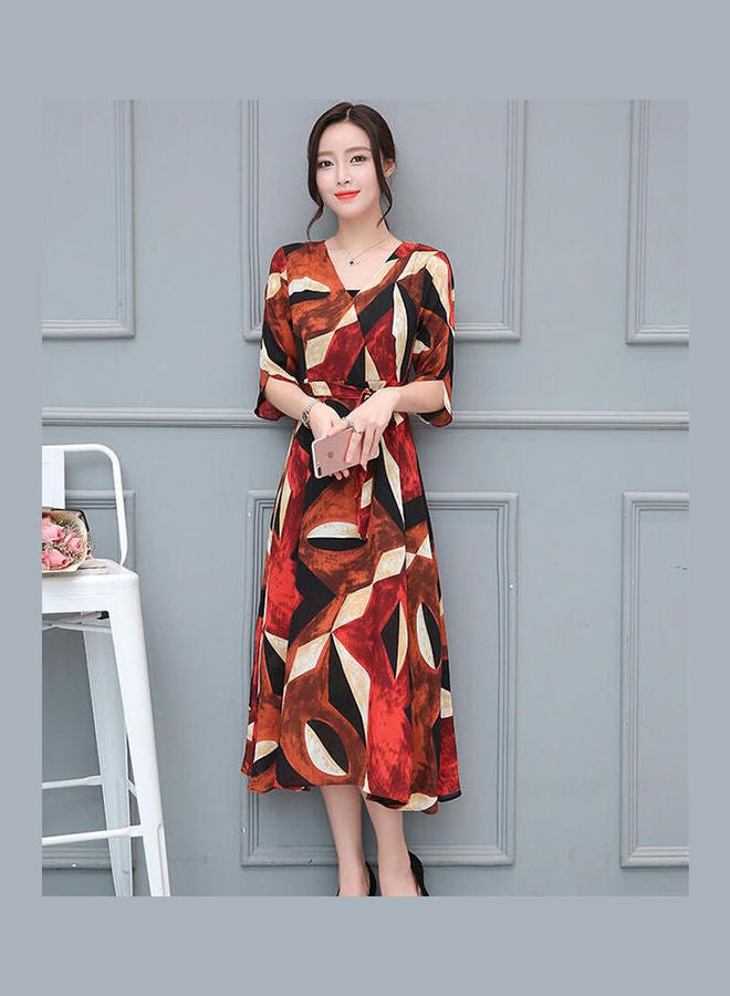Bohemian Style Colourblock Printed Dress Multicolour - Image 1