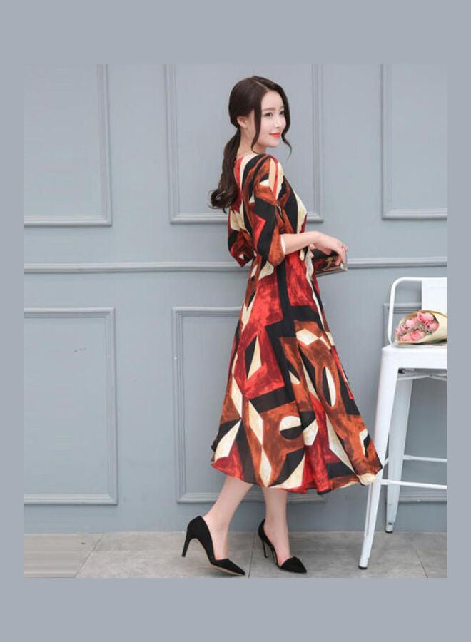 Bohemian Style Colourblock Printed Dress Multicolour - Image 2