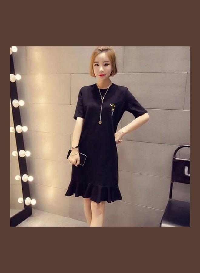 Lotus Leaves Pattern Casual Dress Black  - Image 1