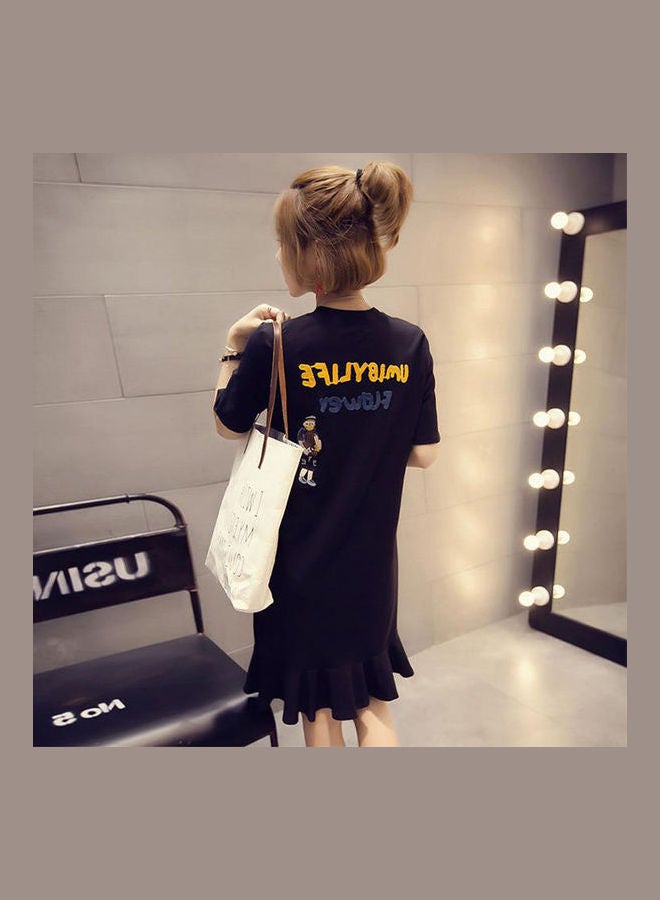 Lotus Leaves Pattern Casual Dress Black  - Image 2