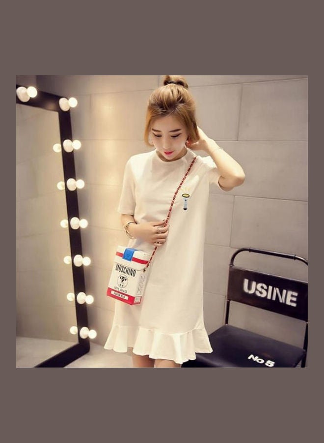 Lotus Leaves Pattern Casual Dress White 