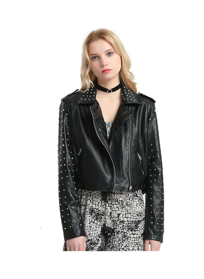 Nail Beaded Winter Jacket Black