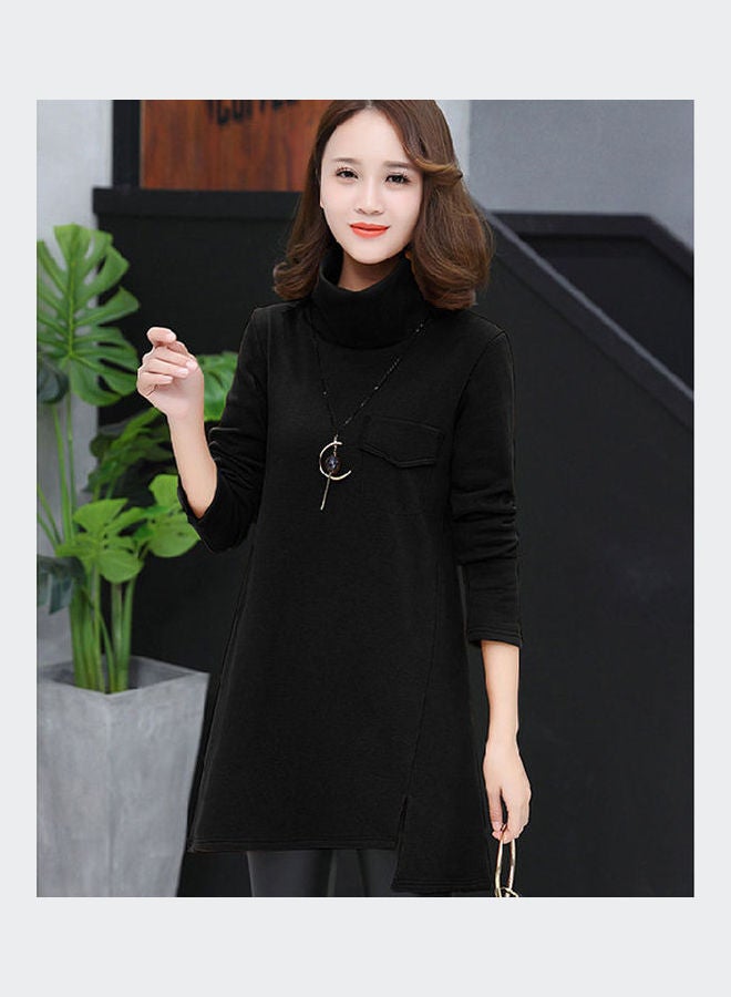 Solid Pattern Casual Long Sweater Black