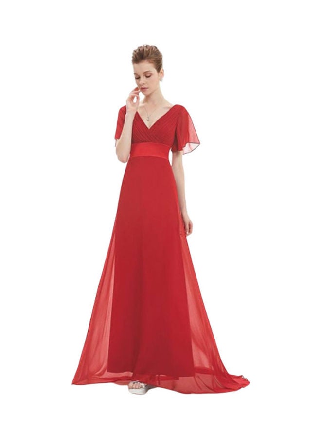 V-Neck Evening Gown Red