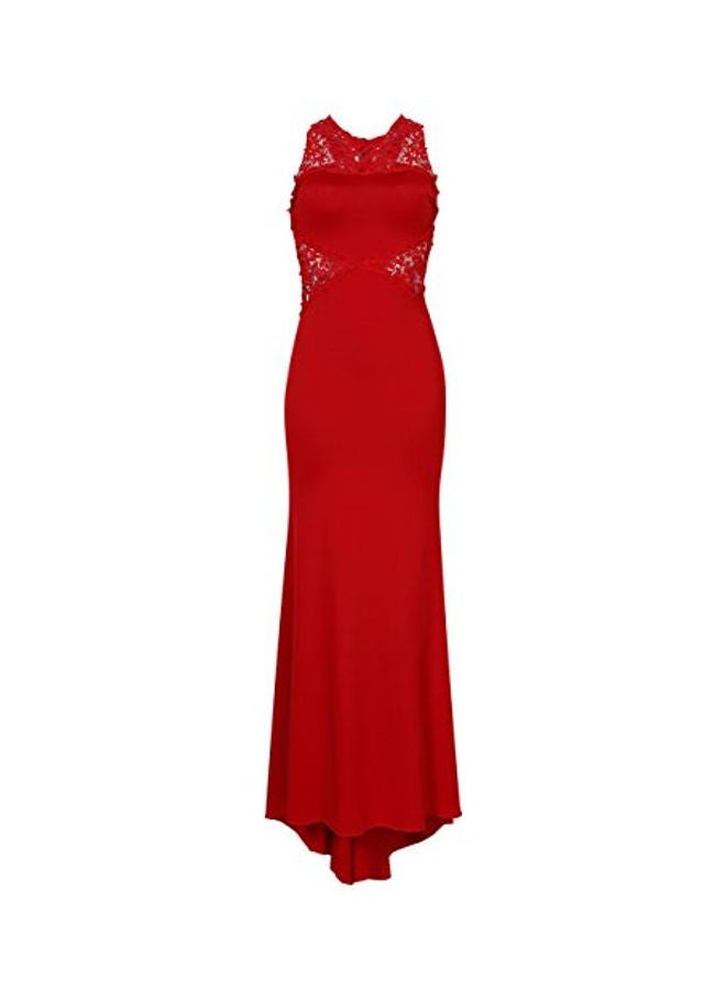 Open Back Fine Flowers Maxi Dress Red - Image 1