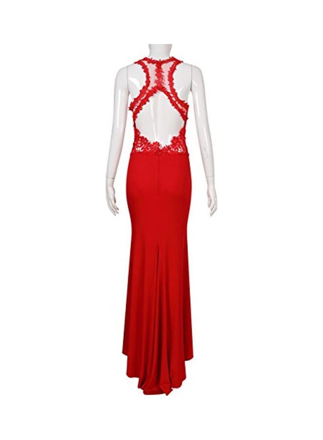 Open Back Fine Flowers Maxi Dress Red - Image 2