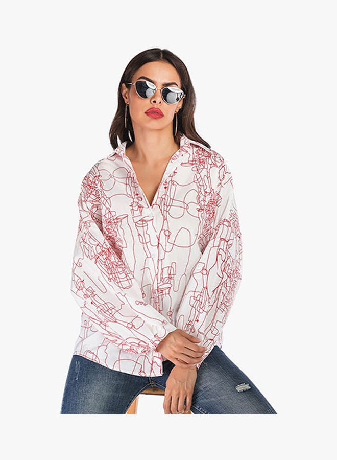 Chain Printed Oversized Shirt Red/White