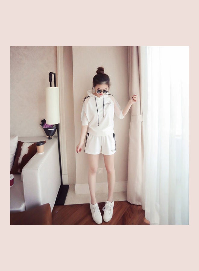 2-Piece Casual Hoodie And Shorts Set White 