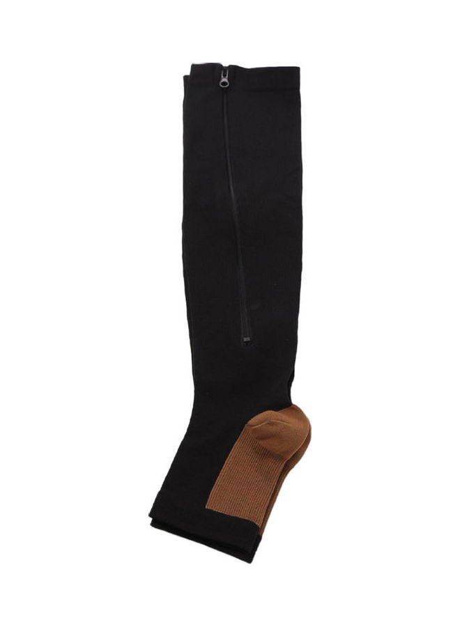Sport Toe Open Compression Socks with Zipper Black and Brown Sole 