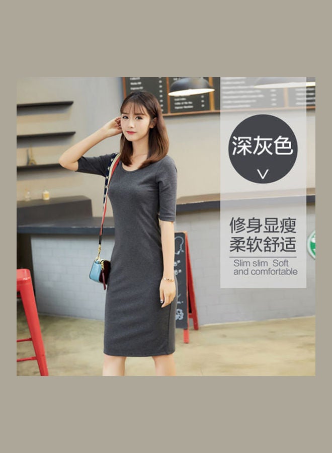 Round Neck Cotton Solid Colour Costume Dark Grey - Image 1