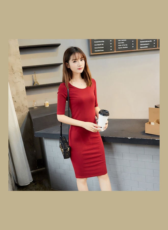 Round Neck Cotton Solid Colour Costume Dark Grey - Image 3