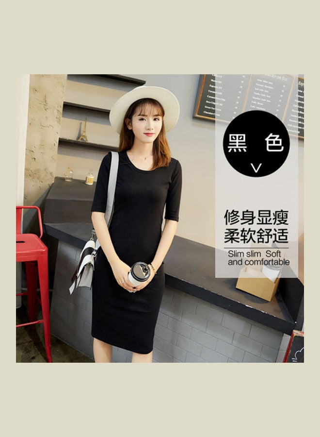 Round Neck Cotton Solid Colour Costume Black - Image 2