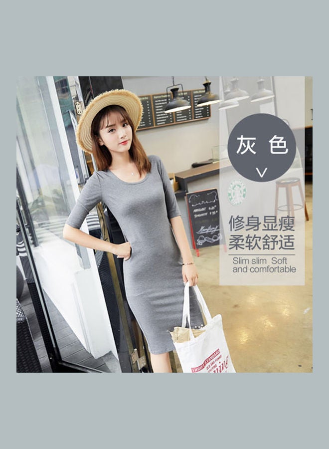 Round Neck Cotton Solid Colour Costume Grey - Image 4