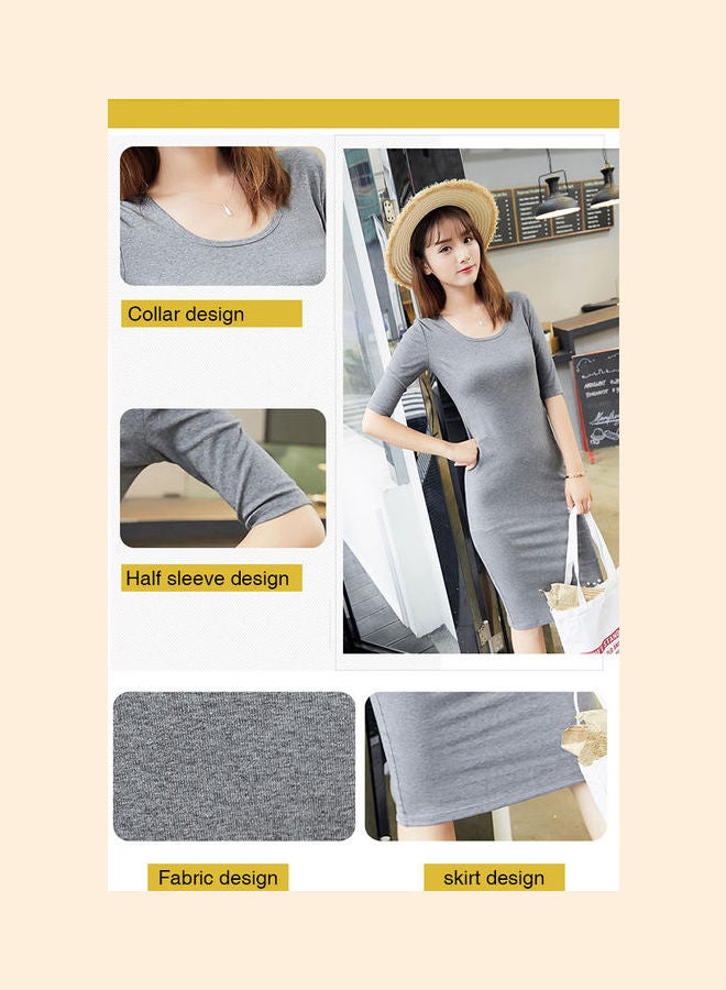 Round Neck Cotton Solid Colour Costume Grey - Image 3