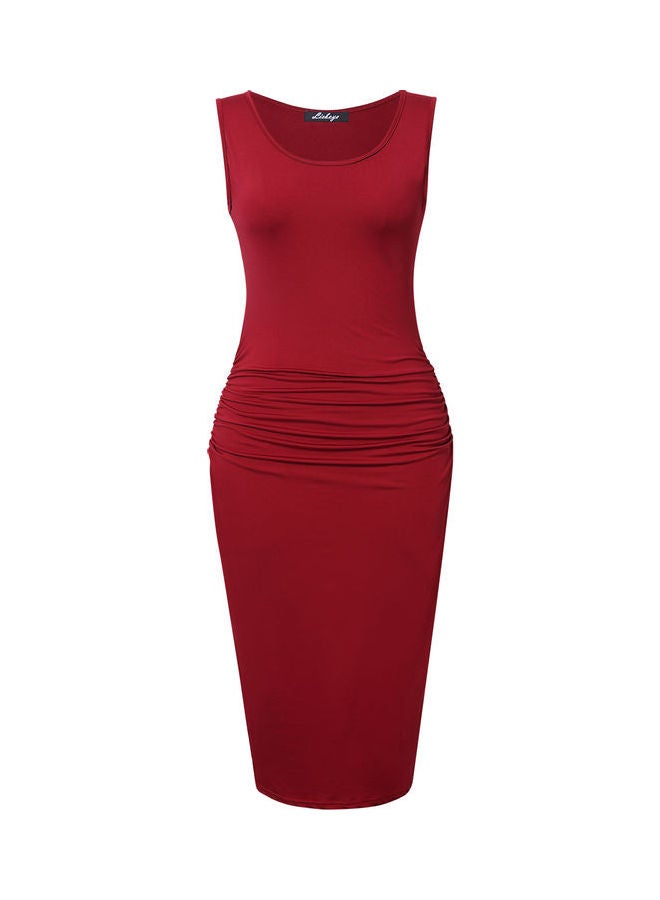 Sheath Midi Bodycon Tank Dress Burgundy - Image 1