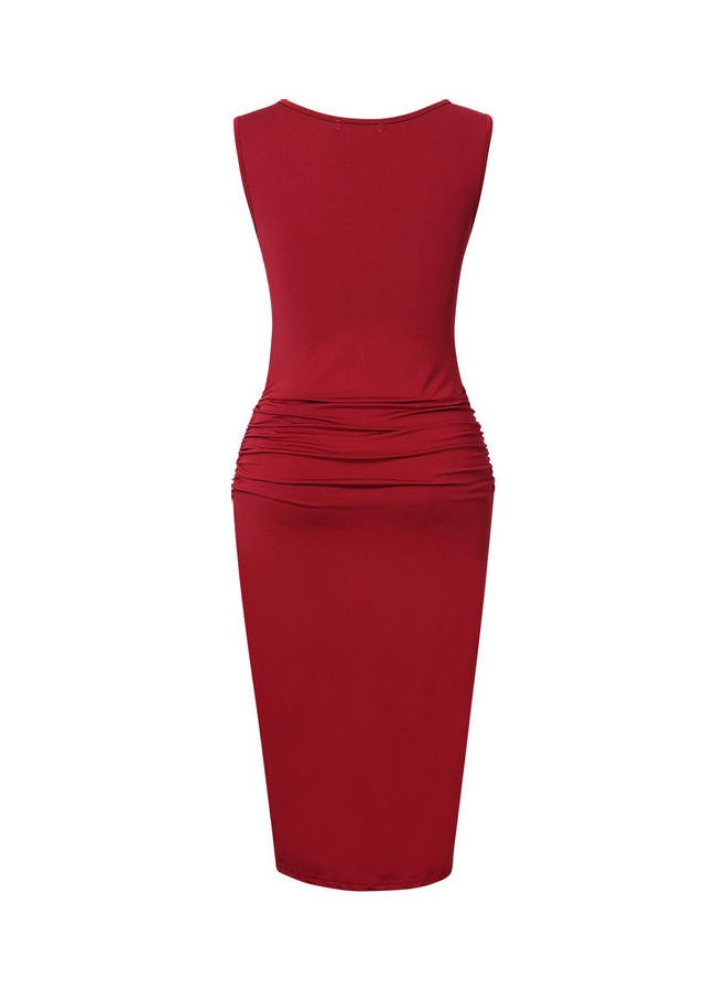 Sheath Midi Bodycon Tank Dress Burgundy - Image 3