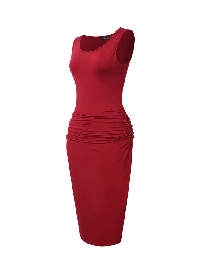 Sheath Midi Bodycon Tank Dress Burgundy - Image 2