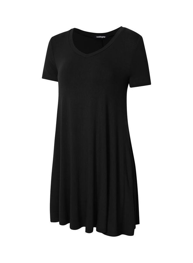 Swing T-Shirt Dress with Pocket Black - Image 1