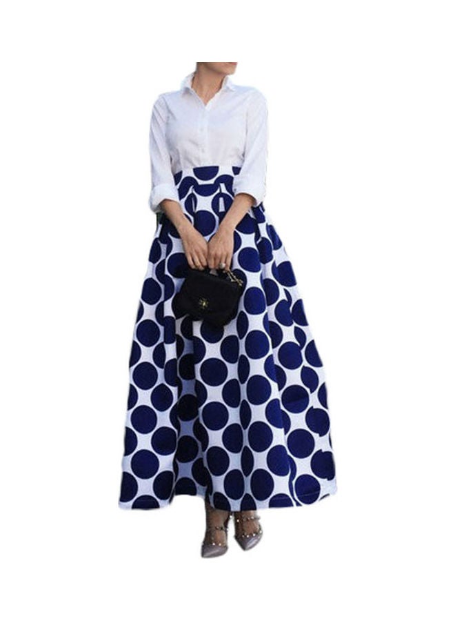Vintage Polka Dot Swing Zip Maxi Skirt Blue/White  - Image 1