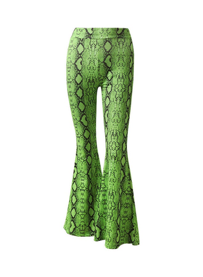 Snake Pattern Mid Rise Casual Pants Green/Black
