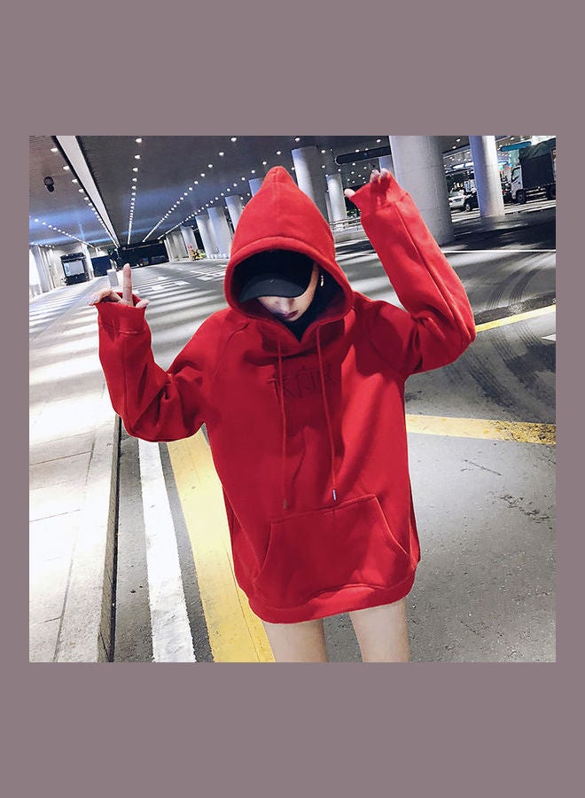 Winter Embroidered Sweatshirt Red - Image 4