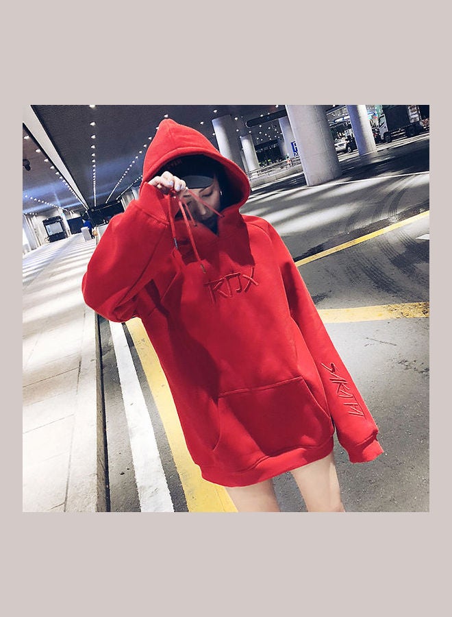 Winter Embroidered Sweatshirt Red - Image 3