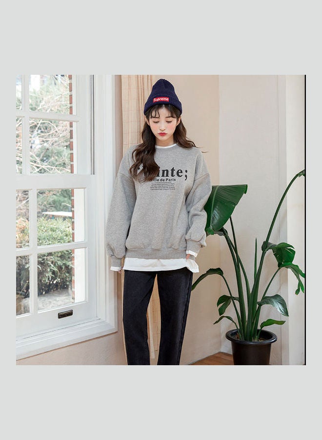 Fashion Loose Sweatshirts Thin Pullover Hoodie Grey - Image 2