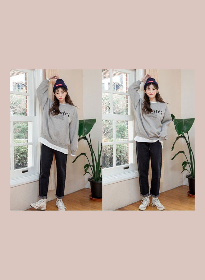 Fashion Loose Sweatshirts Thin Pullover Hoodie Grey - Image 4
