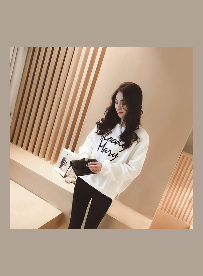 Female Embroidered Spring Autumn Sweatshirts White - Image 3