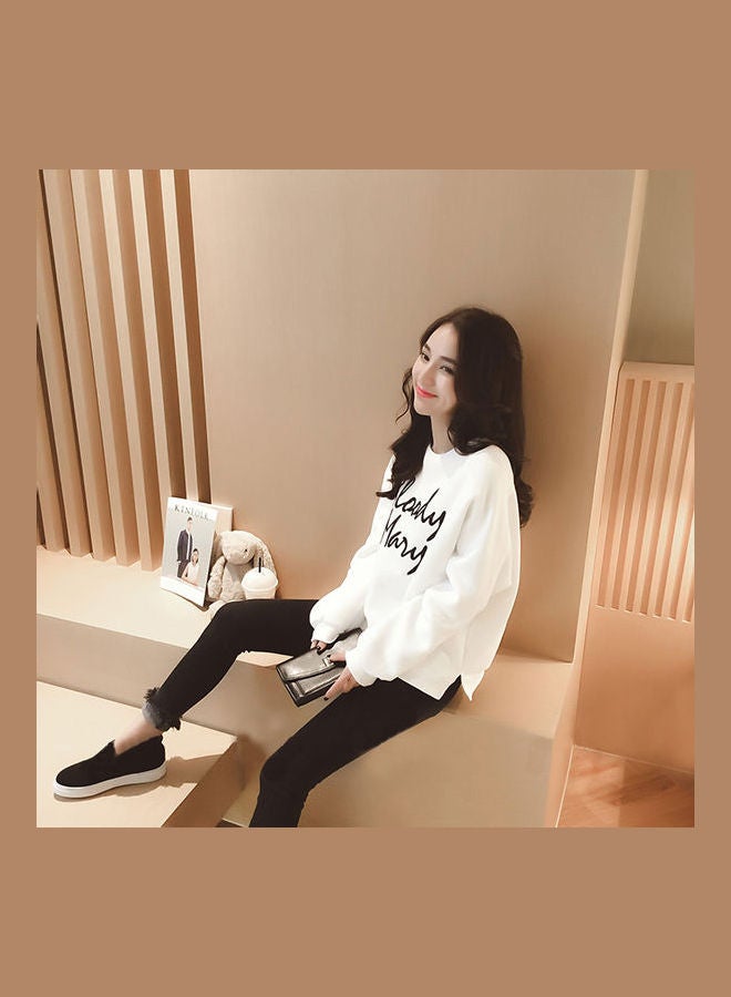 Female Embroidered Spring Autumn Sweatshirts White - Image 4
