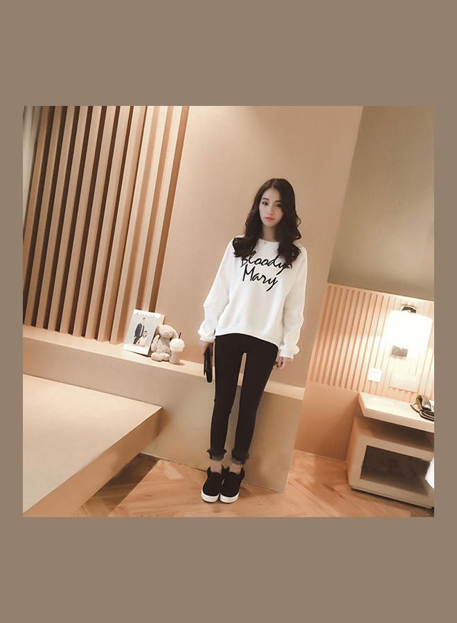 Female Embroidered Spring Autumn Sweatshirts White - Image 1