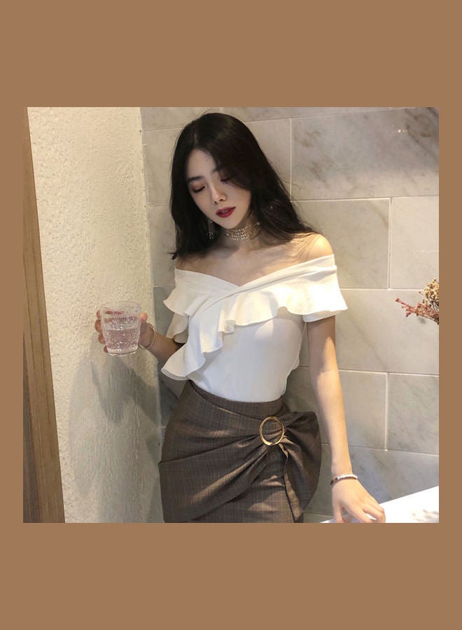 Short-Length Pure Colour Top White  - Image 1