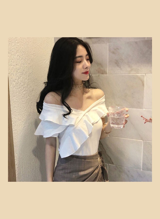 Short-Length Pure Colour Top White  - Image 3