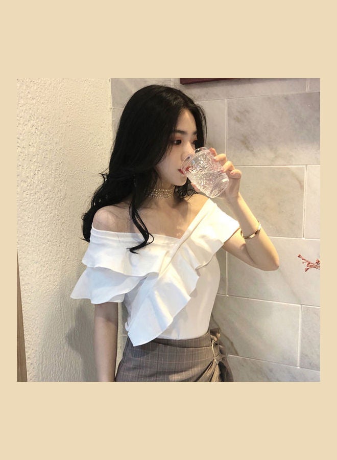 Short-Length Pure Colour Top White  - Image 4