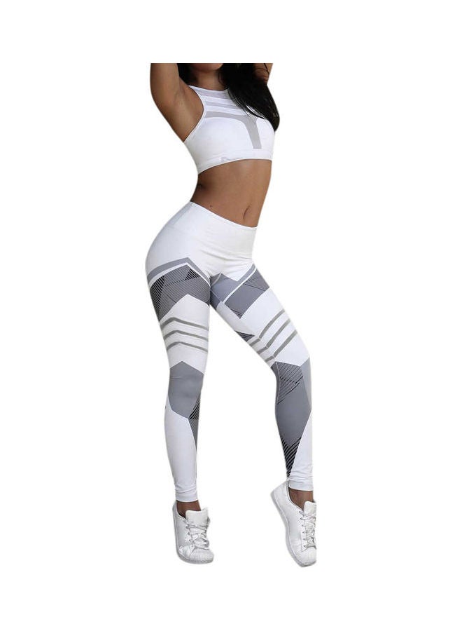 Woman Sports Yoga Running Training Slim Trousers Fashion Printing Quick Drying Tights Pants white  - Image 1